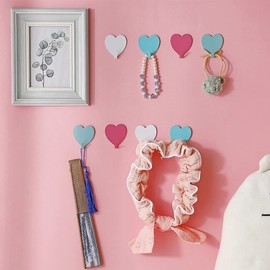 Kakalote 18pcs Heart Shaped Decorative Wall Hooks for Home Kitchen Bathroom Office,Stainless Steel Coat Rack Self Adhesive No Drilling(Size:6 Colors,Each Color 3pcs)