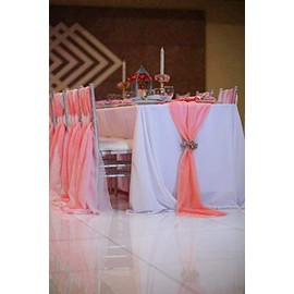 New Creations Fabric & Foam Inc, Chiffon Table Runner Extra Long, Wedding Runners, Holiday Table Runners, Long Table Runners, (Coral, 58" Wide x 120" Long)