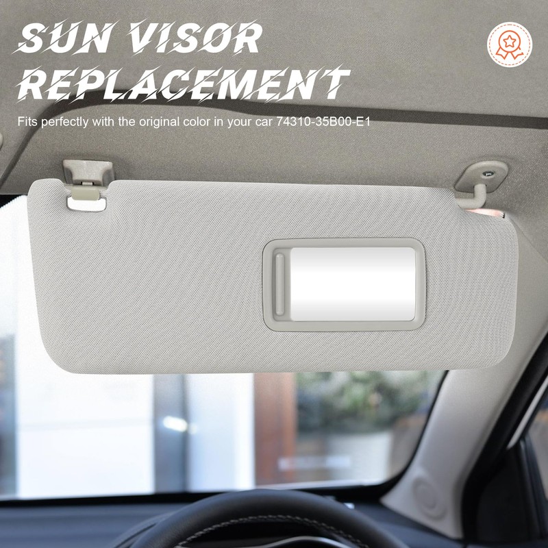 Grey Passenger Right Side Sun Visor Replacement Compatible with 2010-2023