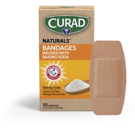 CURAD Naturals ARM & Hammer Baking Soda Bandages 2" x 4", Individually Wrapped Sterile Bandage, First Aid Kit Essential, Protects Scrapes and Cuts, Absorbent and Self-Adhesive, 10-Count Box