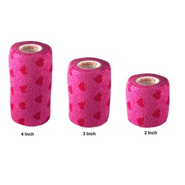 Vet Tape (Pink with Hearts) (2 Pack) (2 Inch x 15 feet) Self Adhesive Adherent Adhering Cohesive Flex Self Stick Bandage Grip Roll Dog Cat Pet Horse