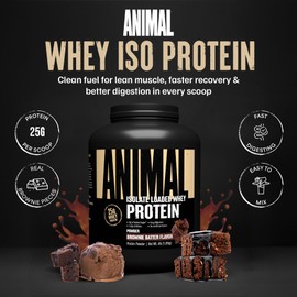 Animal Whey Isolate Protein Powder - Loaded for Pre & Post Workout Muscle Builder and Recovery with Digestive Enzymes for Men & Women - 25g Protein, Great Taste, Low Sugar - Brownie Batter 4 lbs