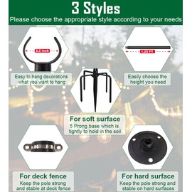 Tigerden 10ft String Light Poles for Deck Fence, Light Poles for Outdoor String Light, Perfect for Garden, Backyard, and Patio Lighting Stand for Parties, Wedding - Matte Black Finish - 2 Pack