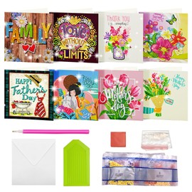 MEDOYOH 8PCS DIY Diamond Painting Greeting Card with Envelopes, Diamond Painting Blank Art Cards for Birthday Mother's Day Christmas Anniversary Thanksgiving, Family 05