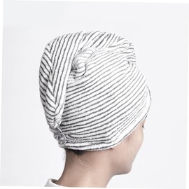 FOMIYES Bamboo Carbon Fiber Fast Dry Hair Towel Super Absorbent Shower Cap Stripes Lightweight Hair Drying Cap for Home and Travel