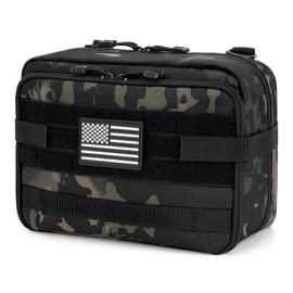 Jueachy Tactical Molle Pouch Large Admin Bag Utility Tool Pouches Molle Attachment EDC Pouches Expandable Molle Accessories Organizer Medical Pocket U.S.A Patch Included Black CP Camouflage