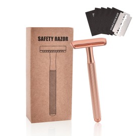 Unisex Safety Razor, Classic Safety Razor, Safety Razor Men Women, Metal Razor, Shaving Set with 5 Razor Blades, Vintage High Quality Safety Razor, Stainless Steel Wet Razor, Rose Gold