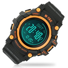 M-Tac Adventure Digital Watch for Men - Rugged Tactical Style with Multi Functional LED Display - Outdoor 3 ATM Water Resistant, Black/Orange, Tactical