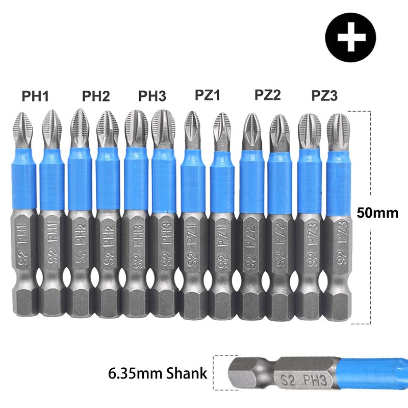 Saipor 12-Piece Magnetic Phillips Pozidriv Screwdriver Bit Set PH/PZ Bits