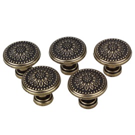 BQLZR 25 x 23mm Antique Flower Round Handle Kitchen Cabinet Cupboard Door Drawer Pull Knob Without Screws Pack of 5