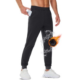TACVASEN Mens Fleece Joggers with Pockets Winter Warm Pants Water Resistant Athletic Workout Gym Sweatpants for Men Black