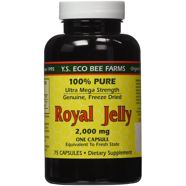 100% Pure Freeze Dried Fresh Royal Jelly - 2000 mg YS Eco Bee Farms 75 Caps
