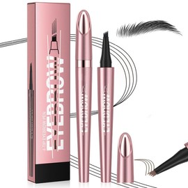 Microblading Eyebrow Pen, 3D Waterproof Microblading Eyebrow Pencil, Brow Pencil with Micro-fork Tip, Long-lasting Natural Makeup Fine Stroke Magic Eyebrow Pencil (Black)