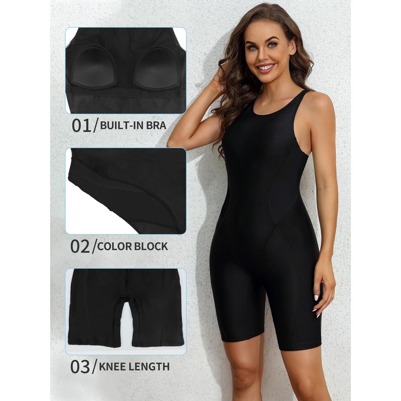 ATTRACO Athletic One Piece Swimsuits for Women Boyleg Swimwear Racerback