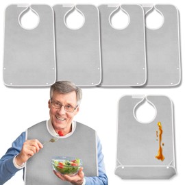 EpoBob 4 Pack Terry Cloth Adult Bibs with Crumb Catcher, Washable and Adjustable Adult Bibs for Unisex Men Women Elderly Seniors