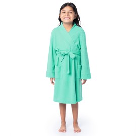 Fruit of the Loom Girl's Classic Waffle Robe, Waterfall Green, 4/5