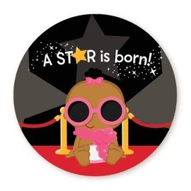 Star Baby Shower | A Star Is Born Baby Shower | 1.67 Inch - 48 Round Baby Shower Stickers | Baby Shower Party Favors | Baby Shower Envelope Seals (Girl - African American)