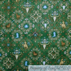 Quilting Treasures BonEful FABRIC FQ Cotton Quilt Green Forest White Skull Blue Cowboy Brown Horse