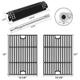 CANDANA Replacement Parts for Nexgrill 4 Burner 720-0830H 720-0830D 720-0783C 720-0783E 720-0958A, 17" Cast Iron Grill Grate, Grill Burner, Heat Plate, Igniters for 5 Burner 720-0888N