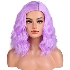 WTHCOS Light Purple Wigs for Women Girls Short Curly Wavy Wig Short Bob Wig Side Part Wig Purple wig Heat Resistant Synthetic Wigs for Cosplay Costume Party
