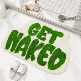 Etomiel Get Naked Bath Mat White and Green Bath Rug, Cute Bathroom Rugs, Irregular Non-Slip Shower Floor Mats Super Soft Floor Mats, Funny Bathroom Decor (White)