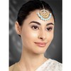 Aheli Faux Kundan Pearl Sky Blue Maang Tikka nupcial indio