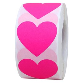 Hybsk Valentine's Day Heart Stickers Labels - Party Decorations Favors Gifts Supplies Total (Fluorescent Pink)