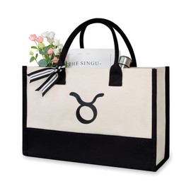 Bolsa de playa de lona con inicial personalizada, con monograma, bolsa de regalo para mujer, Negro & blanco, Mediano, Constelación-tarus