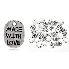 JGFinds Made with Love Message Charms, 200 pcs, Silver Tone, 11 x 8mm (3/8 Inch) DIY jewelry Making Supplies