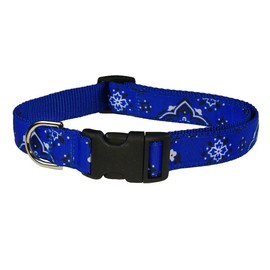 Large Blue Bandana Dog Collar: 1" Wide, Adjusts 18-28" - Made in USA.