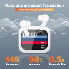 AI LCD Real Time Language Translator Earbuds, AI Language Translator Earphone 3-in-1 Accents & Long Battery Life Translation Earbuds TWS 144 Languages & 8 Offline for Travel Business（White）