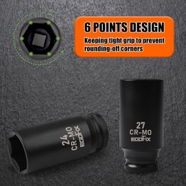 EGOFIX EGOFIX 1/2" Drive Deep Impact Socket, 27mm Metric Socket, Axle Nut Socket CR-MO 6 Point for Easy Removal of Axle Shaft Nuts