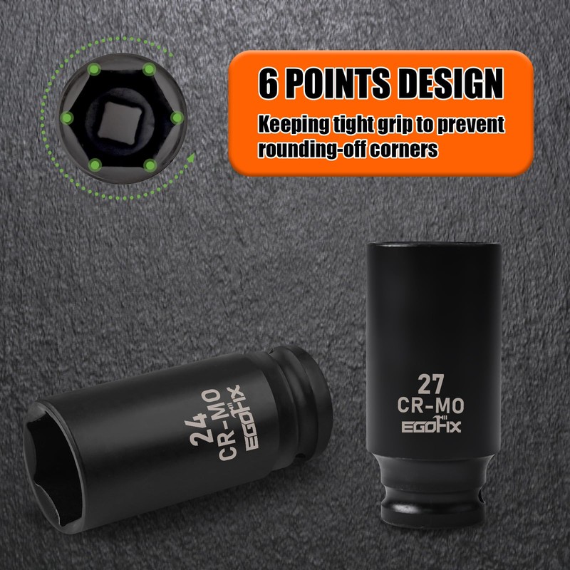 EGOFIX EGOFIX 1/2" Drive Deep Impact Socket, 27mm Metric Socket,