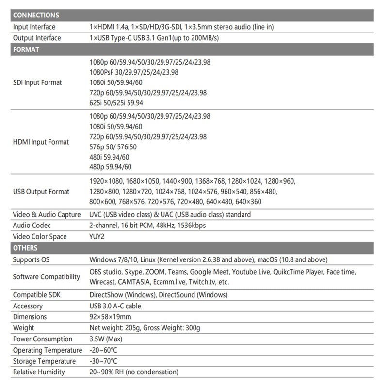 AVMATRIX UC2018 Video Capture Card SDI&HDMI to USB 3.0(Gen1) 1080P60
