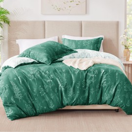 Love's cabin Emerald Comforter Set Queen - Queen Size Comforter Set, 3 Pieces Cute Floral Bedding Sets for All Seasons,1 Soft Reversible Botanical Flowers Comforter and 2 Pillow Shams