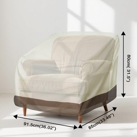 GXARTS 600D Heavy Duty Oxford Cloth Waterproof Patio Chair Cover | Large Outdoor Furniture Cover Beige & Brown Fit For Chair,Lounge Deep Seat,Wicker Chair,Patio Swivel Chair 36.02”W*33.46”D*31.5”H