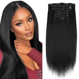 Sassina Remy Corse Yaki Kinky Straight Clip on Human Hair Ombre Clip in Extensions for Black Women,Double Wefts Natural Black Fading to Ginger 30 12inch 7 Pieces 120 Grams per set