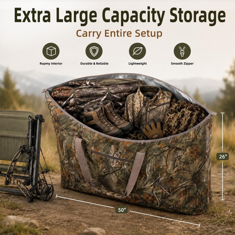 FUNHORUN Extra Large Camo Scent Proof Hunting Bag, 50x26" Waterproof