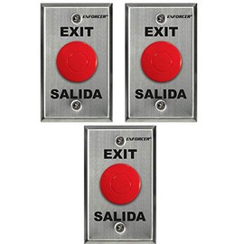 Seco-Larm SD-7201RCPE1Q Enforcer Request-to-Exit Plate, Red Mushroom Cap Push Button, Stainless-Steel Face-Plate, Exit and Salida” Screened on Plate, Fits into Standard Single-Gang Box, Pack of 3