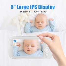 Baby Monitor 5 Inch with Camera and Audio Camera 1080P IPS HD 720P Screen No WiFi No APP Pan-Tilt Zoom Two-Way Talk Infrared Night Vision VOX Mode