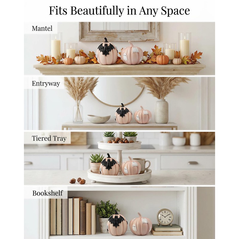 Halloween Decorations Pumpkin Figurines Set of 2, Cute Resin Shelf