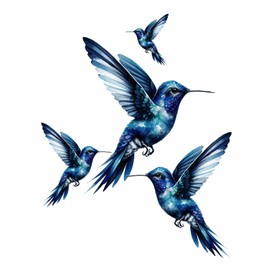 x4 Blue Humming Bird Stickers for Wall Decor, Covering Marks, Mugs & Cups, Car Bumpers, Shower & Tile, Toilets, Laptop & More, Hardwearing Waterproof 0% Transparency (x4 Blue, A5)