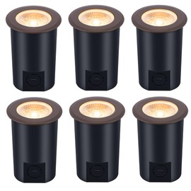 [6 Pack] CLOUDY BAY 9W LED Landscape Well Lights,2700K/3000K/3500K/4000K/5000K Selectable,Low Voltage 12V/24V Ground Lighting,Waterproof Outdoor In Ground Lights for Uplights,Bronze