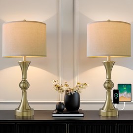 Gormena 28" Table Lamps for Living Room Set of 2, Bedroom Lamps with USB A+C Ports, Modern Table Lamp,Desk Lamp, Lamps for Night Stands(Antique Bronze,No Bulbs Included)