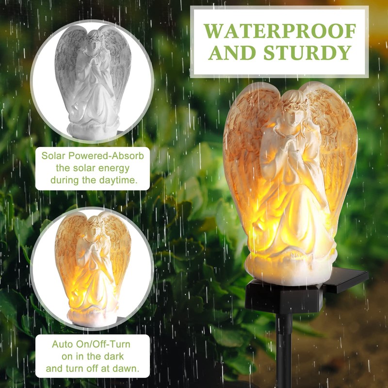 Hortsun 2 Pieces Garden Angel LED Solar Outdoor Lights Eternal