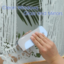 3 Pack Small Squeegees, Mini Squeegee for Windows, Mirrors, Bathroom Glass Shower Mirrors and Counter, Kitchen Countertops and Sink. Dish Scraper for Cleaning Up Dish Residue.(Blue&Yellow&Grey)