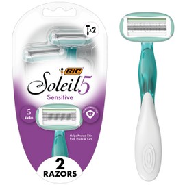 BIC BIC Soleil Sensitive Advanced Women's Disposable Razors With 360 Degree Moisture Strips For Enhanced Glide, Shaving Razors With 5 Blades, 2 Count
