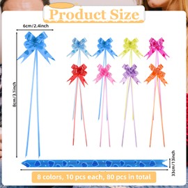80 Pcs Pull Bows for Gift Wrapping 8 Colors Basket Bow Holiday Gift Wrap Pull Decoration Ribbon Bows Present Wrapping Décor Bow for Wedding Party Birthday Baby Shower