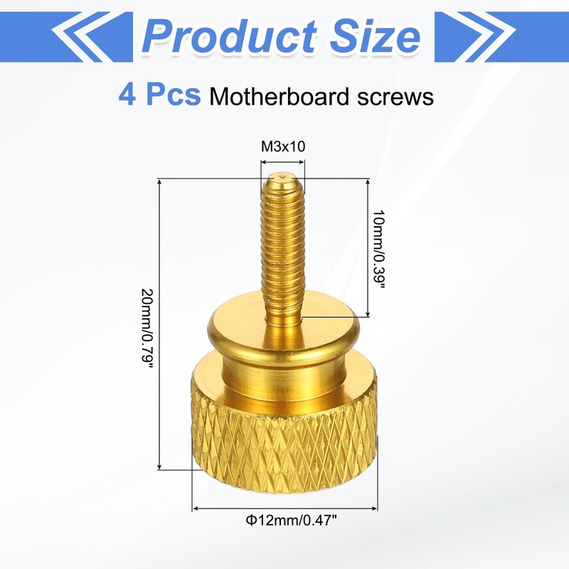 sourcing map 4Pcs M3x10 Aluminum Thumb Screws, 12x20mm(ODxH) Computer Case