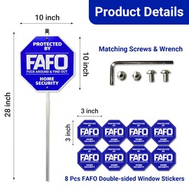 FAFO Security Sign, Home Security Signs, 10” x 28” Protected by FAFO Security Sign, 8 Pcs FAFO Double-sided Window Stickers